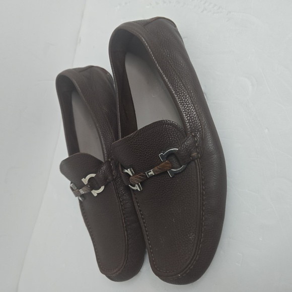 Salvatore Ferragamo Mens Parigi Brown Leather Square Toe Loafers Shoes Used - Picture 5 of 10